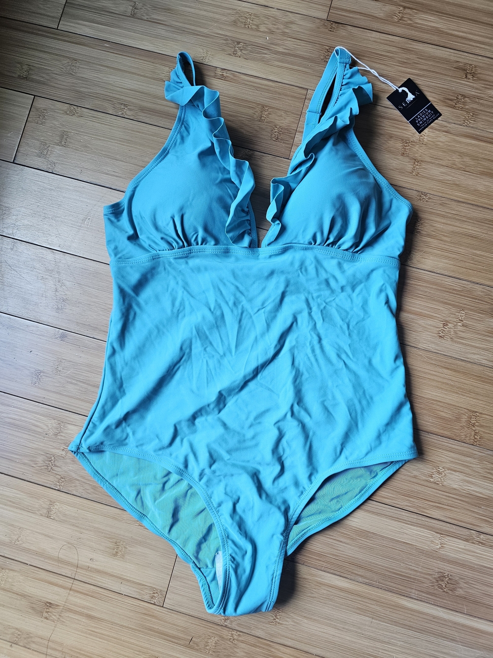 Women’s Ruffle V-Neck One-Piece Swimsuit in Turquoise